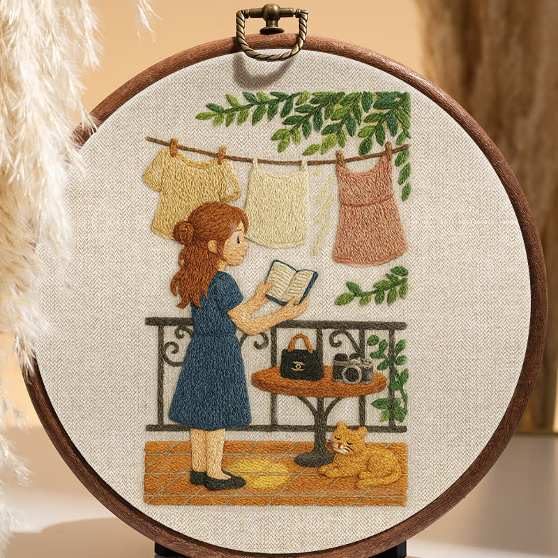 Rubbyoo Embroidery Kit - Reading Girl And Cat | Diy Craft Gifts - image 4