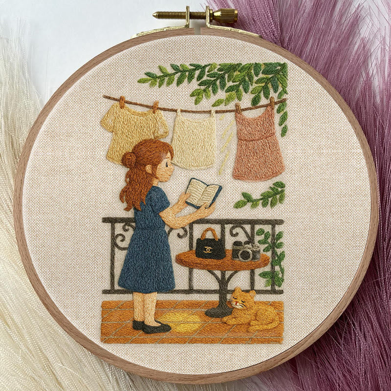 Rubbyoo Embroidery Kit - Reading Girl And Cat | Diy Craft Gifts - image 5