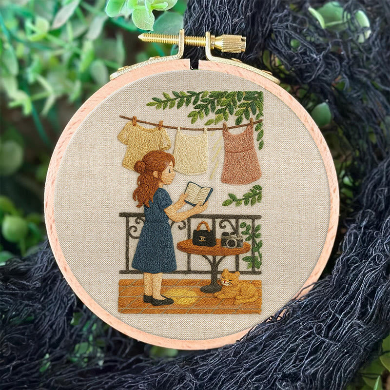 Rubbyoo Embroidery Kit - Reading Girl And Cat | Diy Craft Gifts - image 7