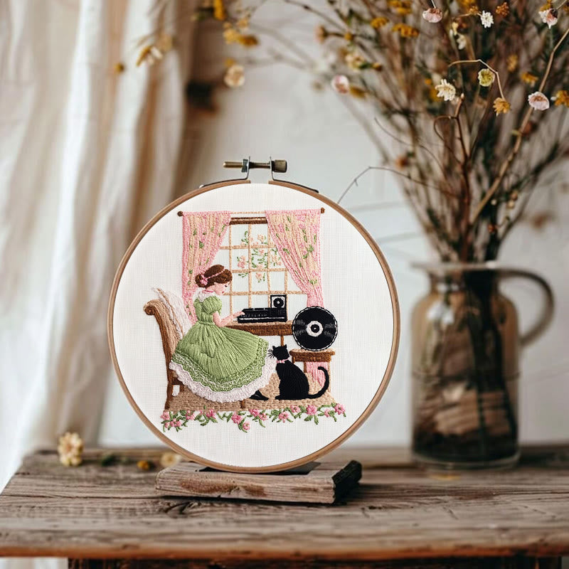Rubbyoo Embroidery Kit - Piano Girl And Black Cat |  Beautiful Home Decoration   - image 6
