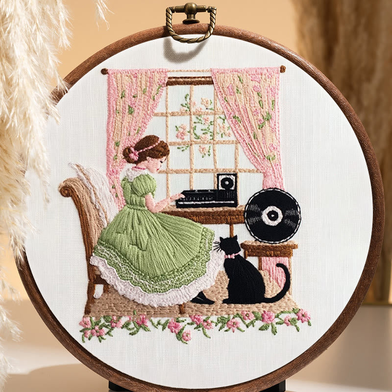 Rubbyoo Embroidery Kit - Piano Girl And Black Cat |  Beautiful Home Decoration   - image 1