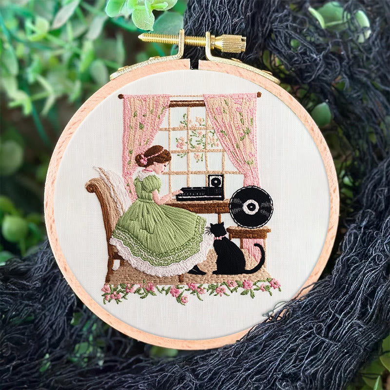 Rubbyoo Embroidery Kit - Piano Girl And Black Cat |  Beautiful Home Decoration   - image 7
