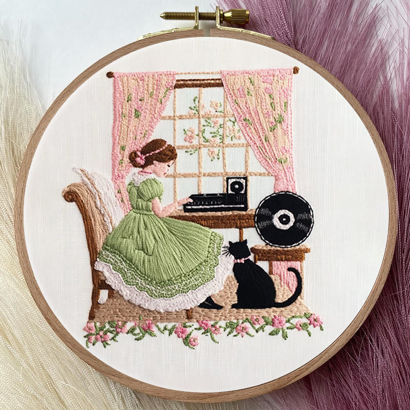 Rubbyoo Embroidery Kit - Piano Girl And Black Cat |  Beautiful Home Decoration   - image 2