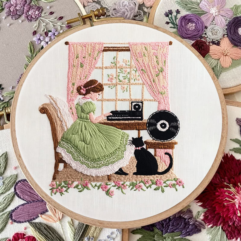 Rubbyoo Embroidery Kit - Piano Girl And Black Cat |  Beautiful Home Decoration   - image 3