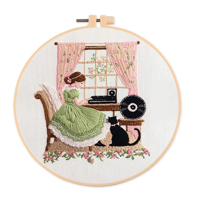 Rubbyoo Embroidery Kit - Piano Girl And Black Cat |  Beautiful Home Decoration   - 20*20cm - image 0
