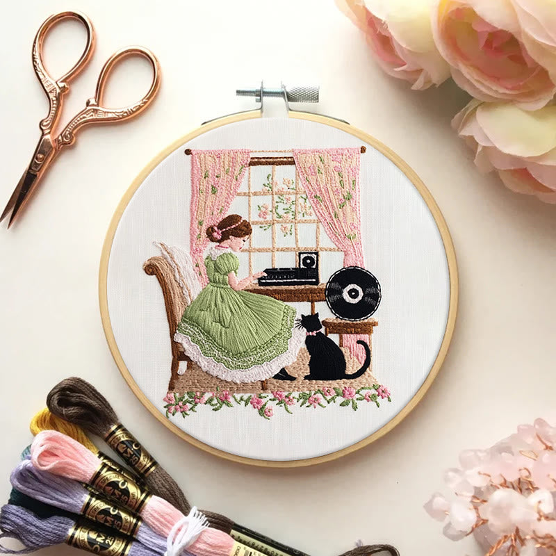 Rubbyoo Embroidery Kit - Piano Girl And Black Cat |  Beautiful Home Decoration   - image 5