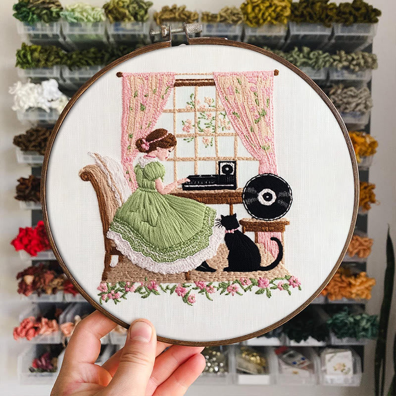 Rubbyoo Embroidery Kit - Piano Girl And Black Cat |  Beautiful Home Decoration   - image 4