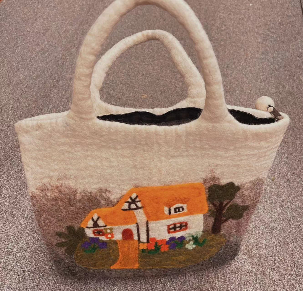 Needle Felted Bag - Portable Shopping Handbag | Handmake Novelty Gift   - House - image 3