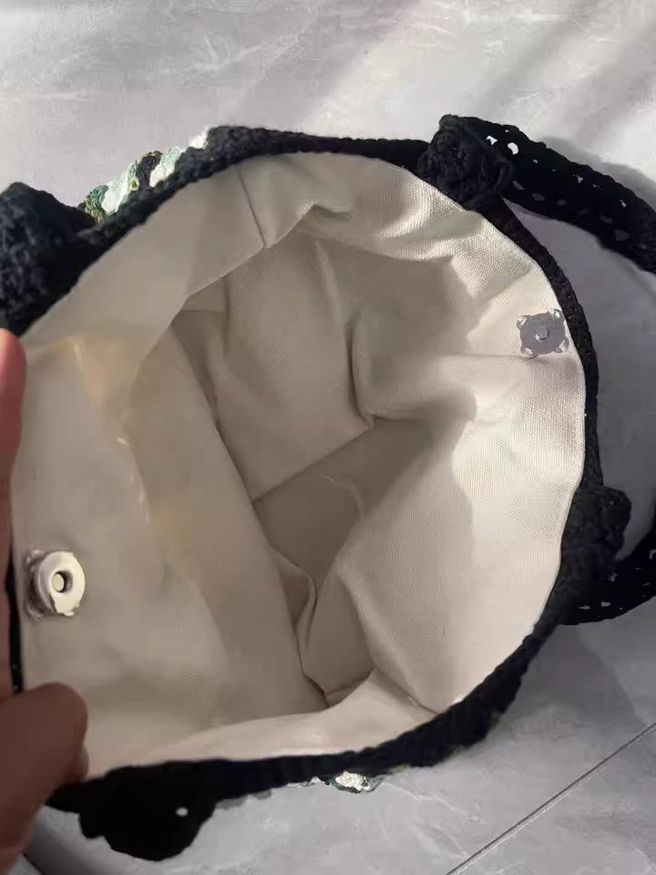 Handmade Crochet Bag  -   Black Woven Flower Handbags | Festival Gift  For Women - image 5