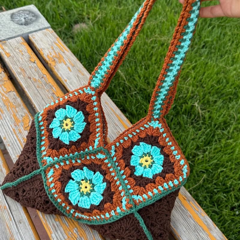 Handmade Crochet Bag  -  Fashionable Square Woven Bag |  Casual Handbag For Women  - image 1