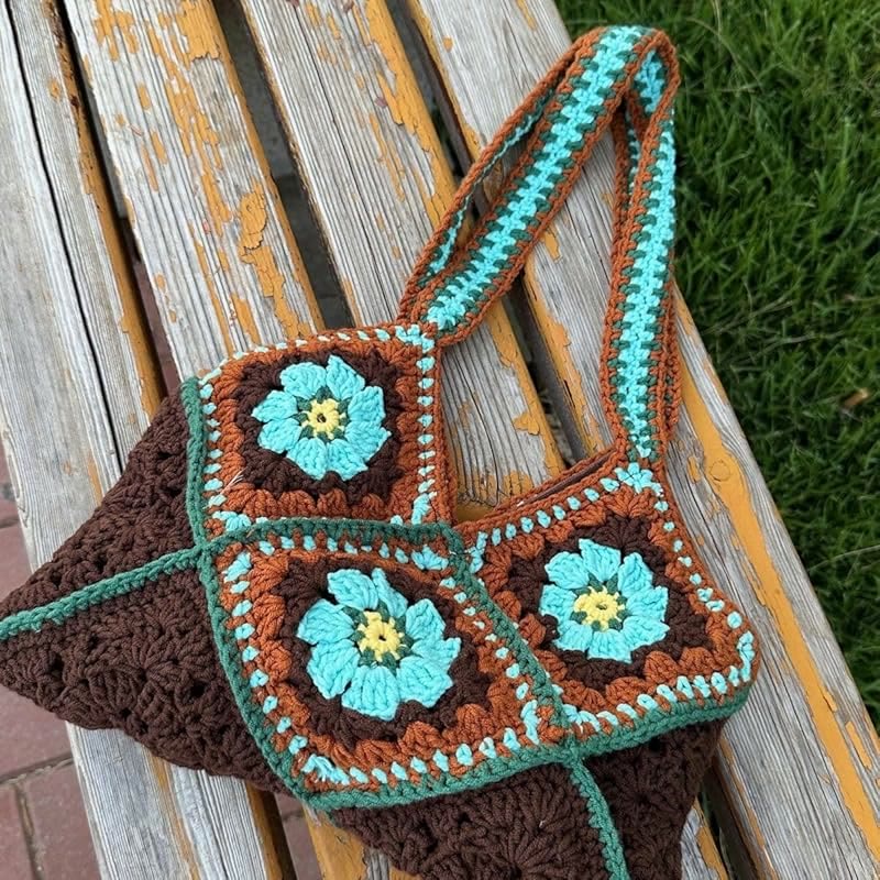 Handmade Crochet Bag  -  Fashionable Square Woven Bag |  Casual Handbag For Women  - Brown exotic bag - image 0