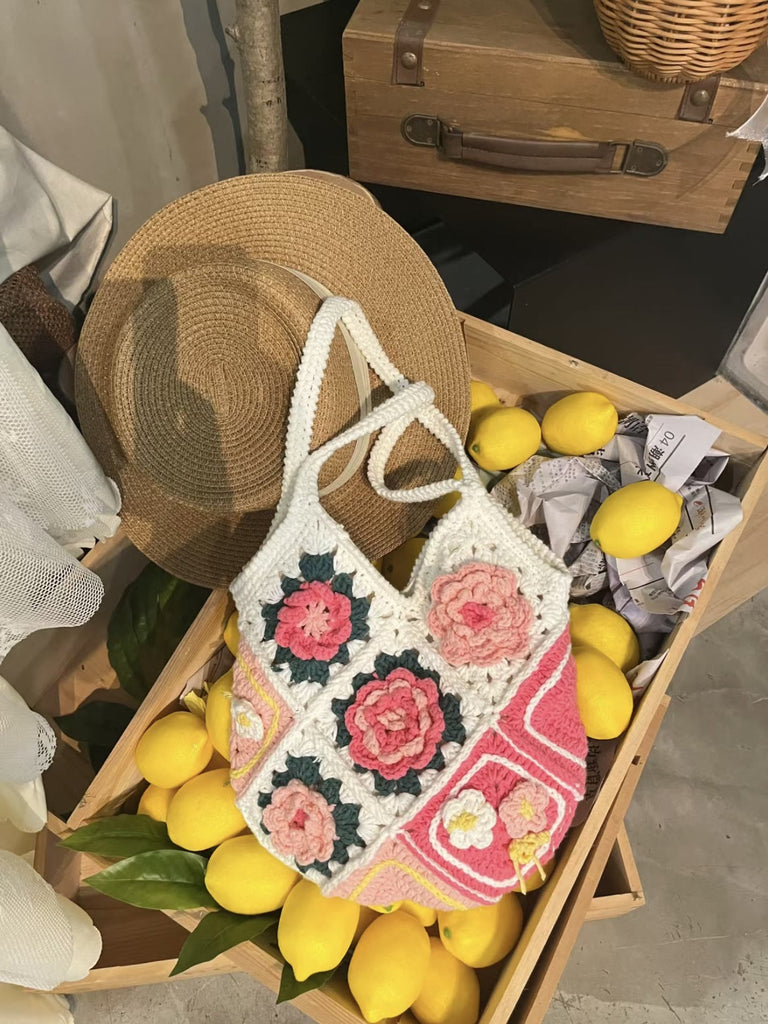 Handmade Crochet Bag -  Flower Casual Shoulder Bag | Lady Shopping Handbag | 3d Rose Crocheted Design - image 4