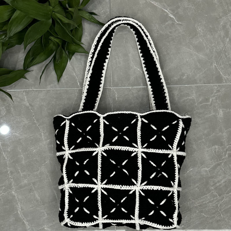 Handmade Crochet Bag  - Reusable Market Bag | Handmade Shoulder Bag | Large Bag For Women - Black and white bag - image 2