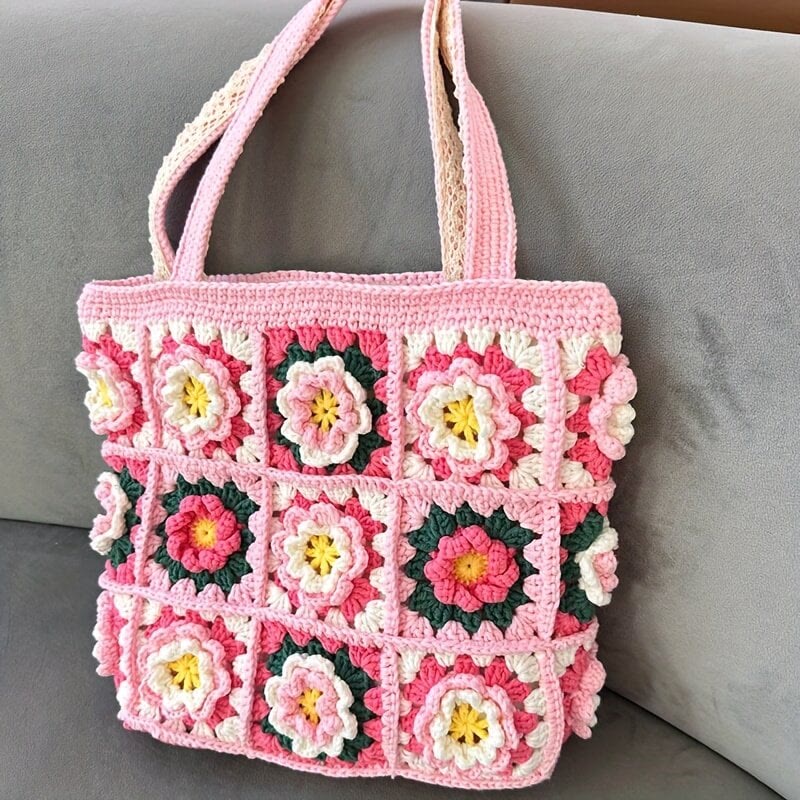Handmade Crochet Bag  - Colorful Beach Bag | Large Capacity Bag | Handmake Craft Present  - Pink bag - image 0