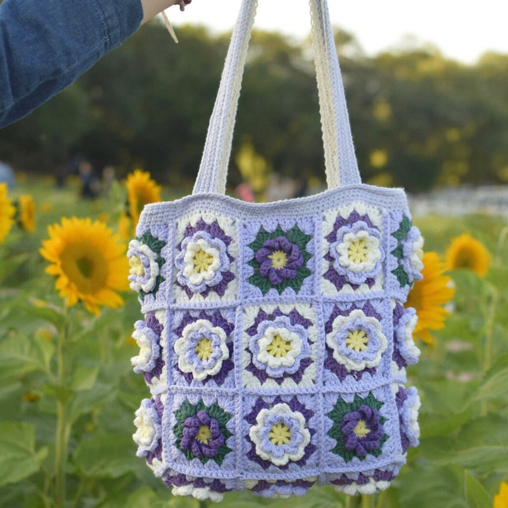 Handmade Crochet Bag  - Colorful Beach Bag | Large Capacity Bag | Handmake Craft Present  - Purple bag - image 2