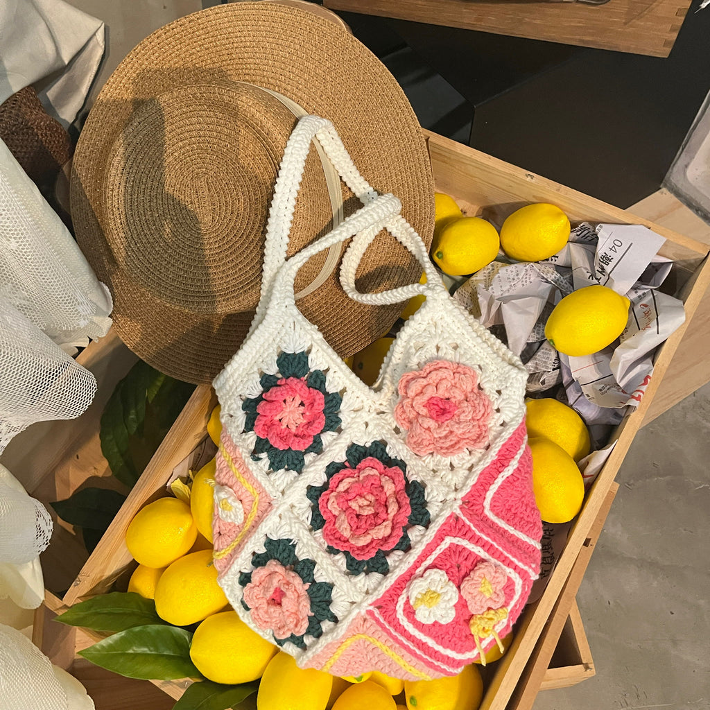 Handmade Crochet Bag -  Flower Casual Shoulder Bag | Lady Shopping Handbag | 3d Rose Crocheted Design - image 0