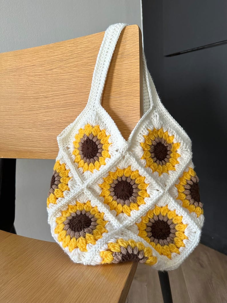 Handmade Crochet Bag  - White Sunflower Handbag | Crocheted Square Bag | Mother Day Gift  - image 3