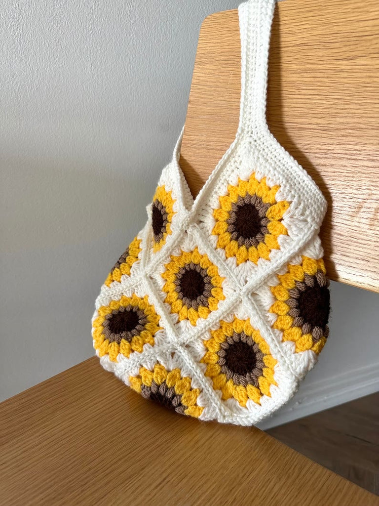 Handmade Crochet Bag  - White Sunflower Handbag | Crocheted Square Bag | Mother Day Gift  - image 5
