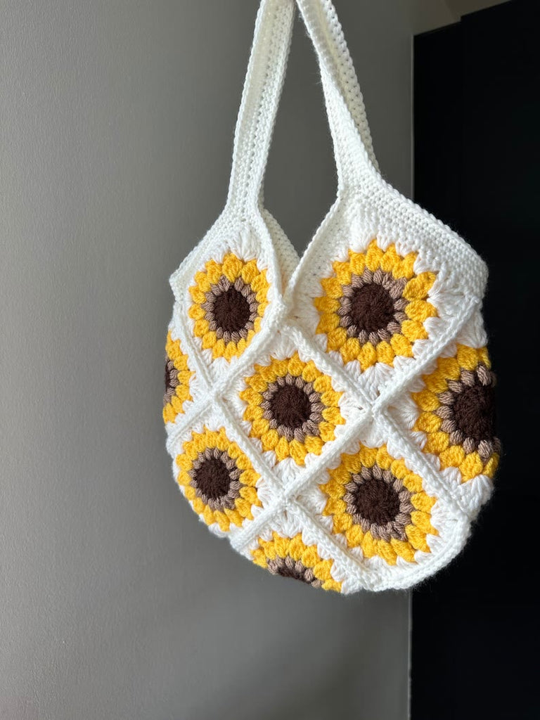 Handmade Crochet Bag  - White Sunflower Handbag | Crocheted Square Bag | Mother Day Gift  - image 4