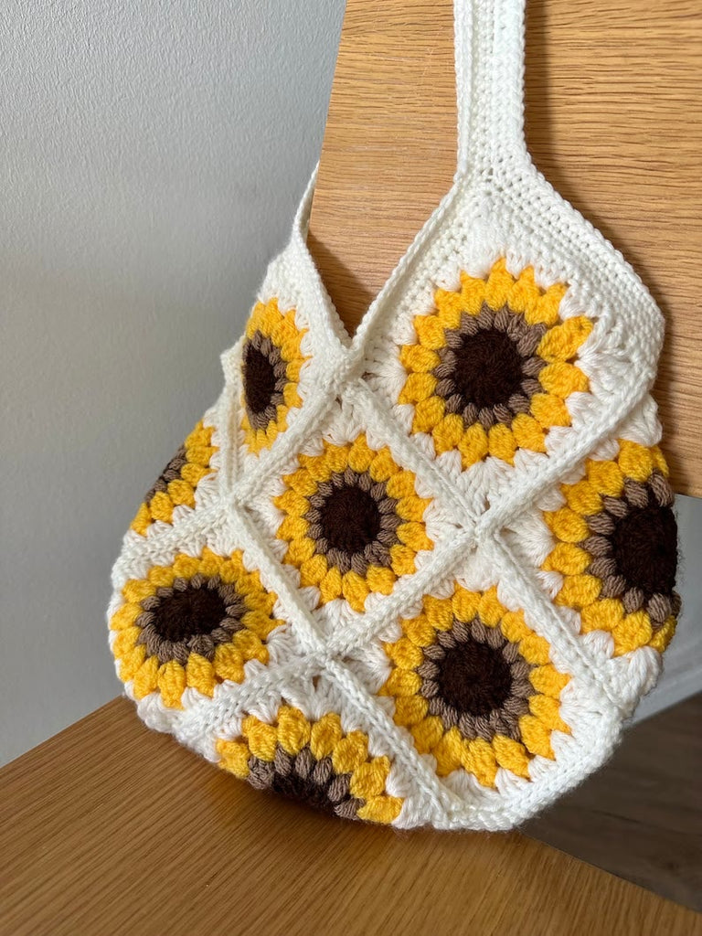 Handmade Crochet Bag  - White Sunflower Handbag | Crocheted Square Bag | Mother Day Gift  - image 2