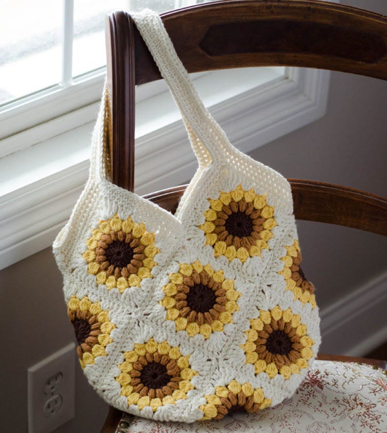 Handmade Crochet Bag  - White Sunflower Handbag | Crocheted Square Bag | Mother Day Gift  - image 0