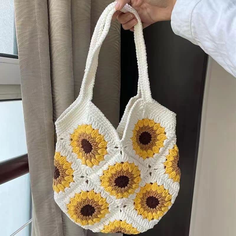 Handmade Crochet Bag  - White Sunflower Handbag | Crocheted Square Bag | Mother Day Gift  - image 1
