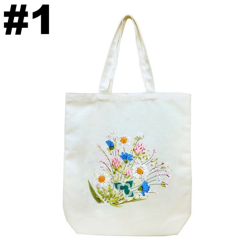 Embroidery Beige And White Canvas Tote Bag Kits | Beginner Flower Crafts | Eco-friendly Shoulder Bag | Christmas Gift - #1 - image 1