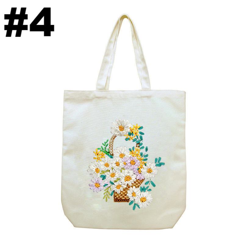 Embroidery Beige And White Canvas Tote Bag Kits | Beginner Flower Crafts | Eco-friendly Shoulder Bag | Christmas Gift - #4 - image 4