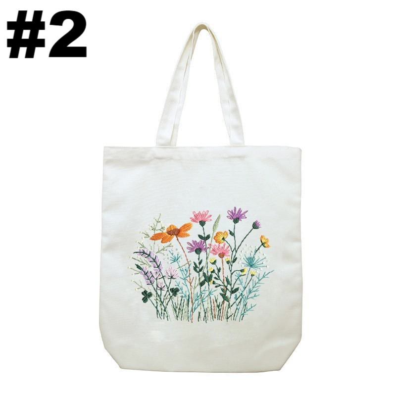 Embroidery Beige And White Canvas Tote Bag Kits | Beginner Flower Crafts | Eco-friendly Shoulder Bag | Christmas Gift - #2 - image 2
