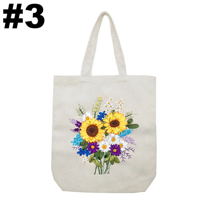 Embroidery Beige And White Canvas Tote Bag Kits | Beginner Flower Crafts | Eco-friendly Shoulder Bag | Christmas Gift - #3 - image 3