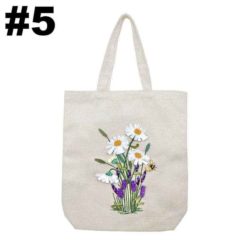 Embroidery Beige And White Canvas Tote Bag Kits | Beginner Flower Crafts | Eco-friendly Shoulder Bag | Christmas Gift - #5 - image 5