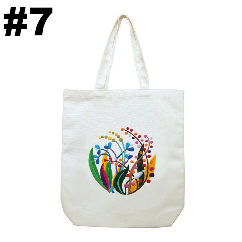 Embroidery Beige And White Canvas Tote Bag Kits | Beginner Flower Crafts | Eco-friendly Shoulder Bag | Christmas Gift - #7 - image 7