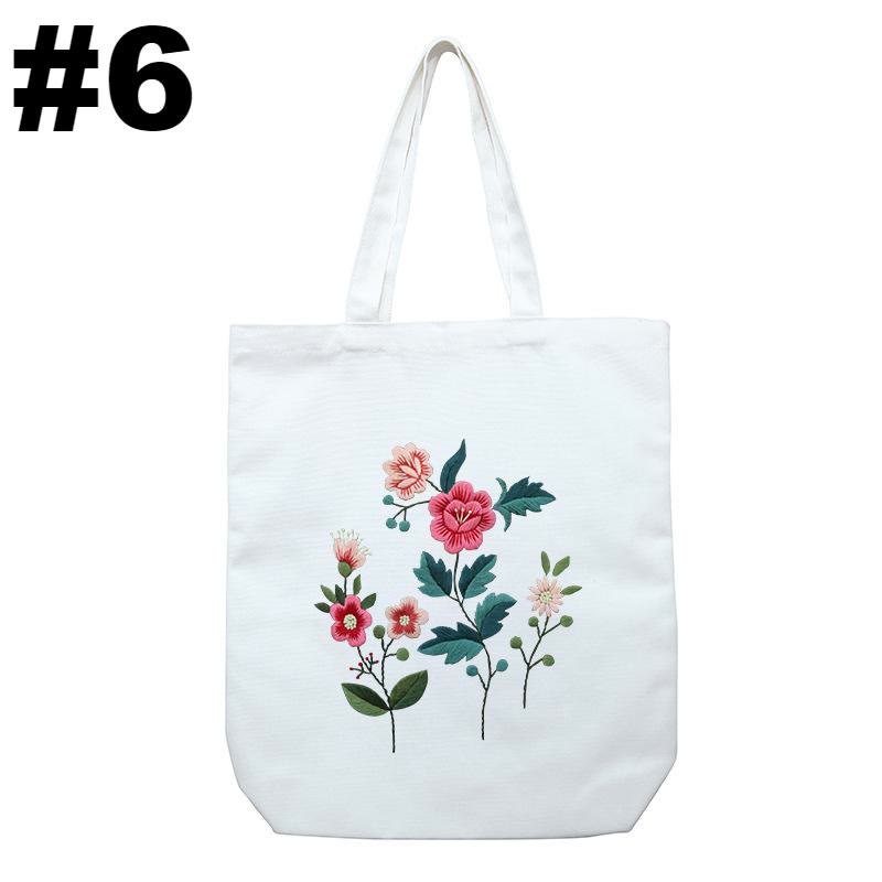 Embroidery Beige And White Canvas Tote Bag Kits | Beginner Flower Crafts | Eco-friendly Shoulder Bag | Christmas Gift - #6 - image 6