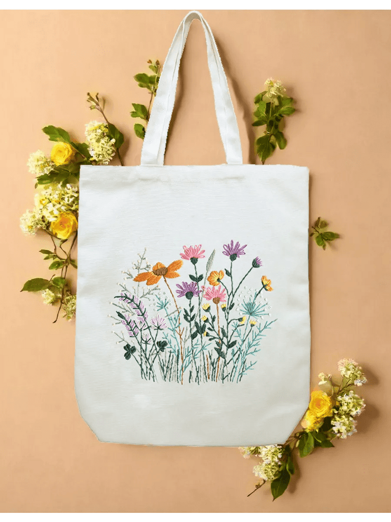 Embroidery Beige And White Canvas Tote Bag Kits | Beginner Flower Crafts | Eco-friendly Shoulder Bag | Christmas Gift - image 0