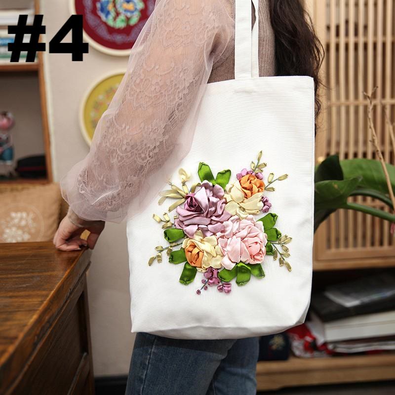 Ribbon Embroidery Canvas Tote Bag Kits | Floral Stitch For Women | Diy  Shoulder Bag Material  - #4 - image 4