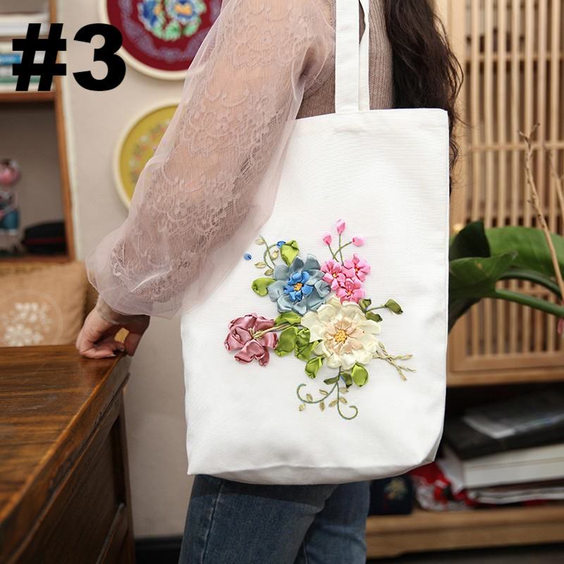 Ribbon Embroidery Canvas Tote Bag Kits | Floral Stitch For Women | Diy  Shoulder Bag Material  - #3 - image 3