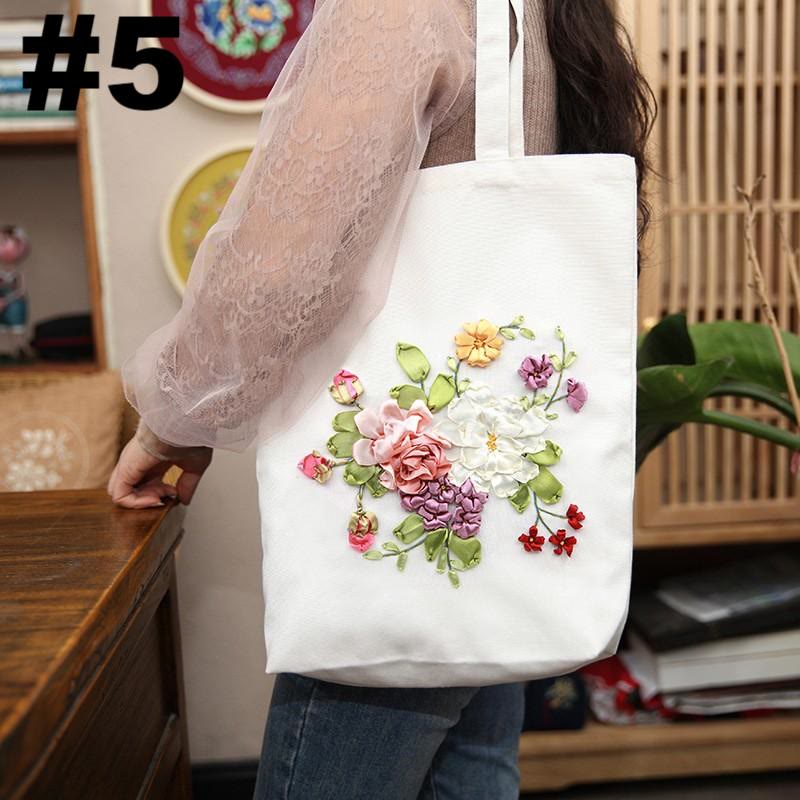 Ribbon Embroidery Canvas Tote Bag Kits | Floral Stitch For Women | Diy  Shoulder Bag Material  - #5 - image 5