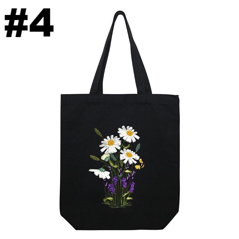 Embroidery Black Canvas Tote Bag Kits | Easy Craft For Beginners |  Diy Embroidered Flower Bags - #4 - image 4