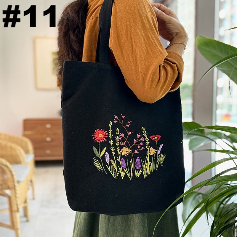 Embroidery Black Canvas Tote Bag Kits | Easy Craft For Beginners |  Diy Embroidered Flower Bags - #11 - image 11