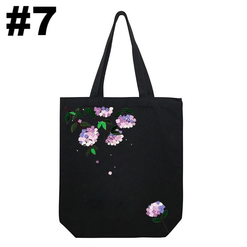 Embroidery Black Canvas Tote Bag Kits | Easy Craft For Beginners |  Diy Embroidered Flower Bags - #7 - image 7