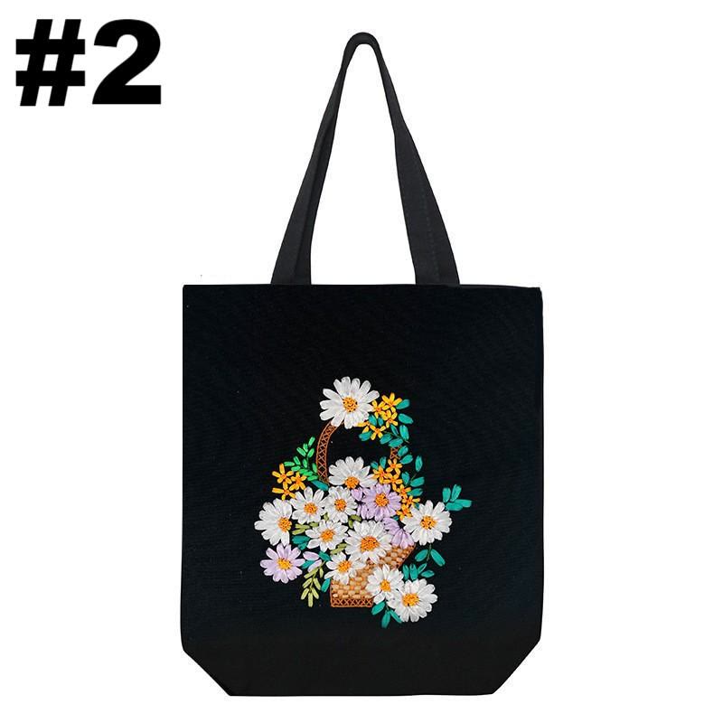 Embroidery Black Canvas Tote Bag Kits | Easy Craft For Beginners |  Diy Embroidered Flower Bags - #2 - image 2