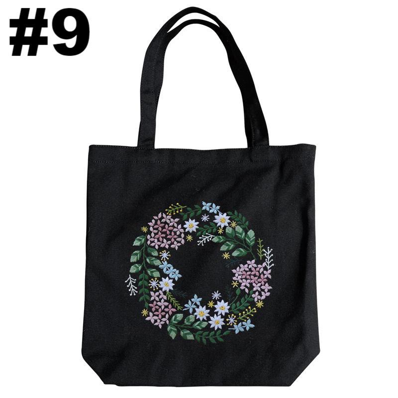 Embroidery Black Canvas Tote Bag Kits | Easy Craft For Beginners |  Diy Embroidered Flower Bags - #9 - image 9