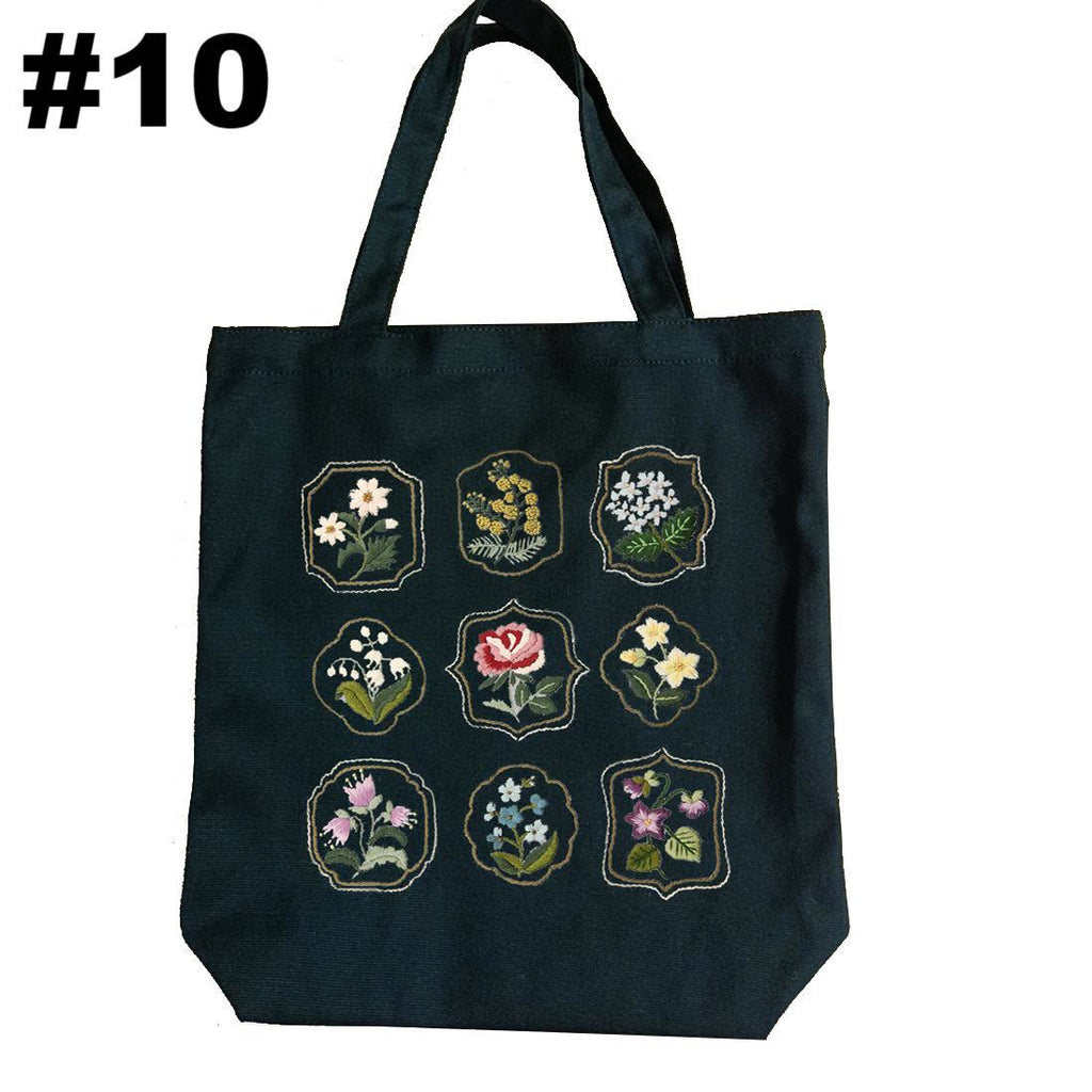 Embroidery Black Canvas Tote Bag Kits | Easy Craft For Beginners |  Diy Embroidered Flower Bags - #10 - image 10