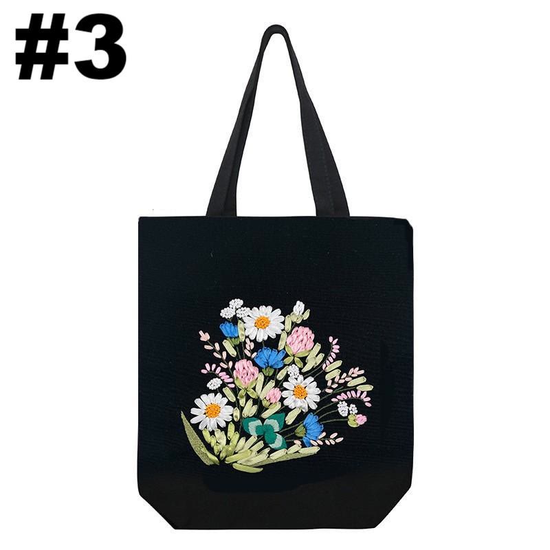 Embroidery Black Canvas Tote Bag Kits | Easy Craft For Beginners |  Diy Embroidered Flower Bags - #3 - image 3