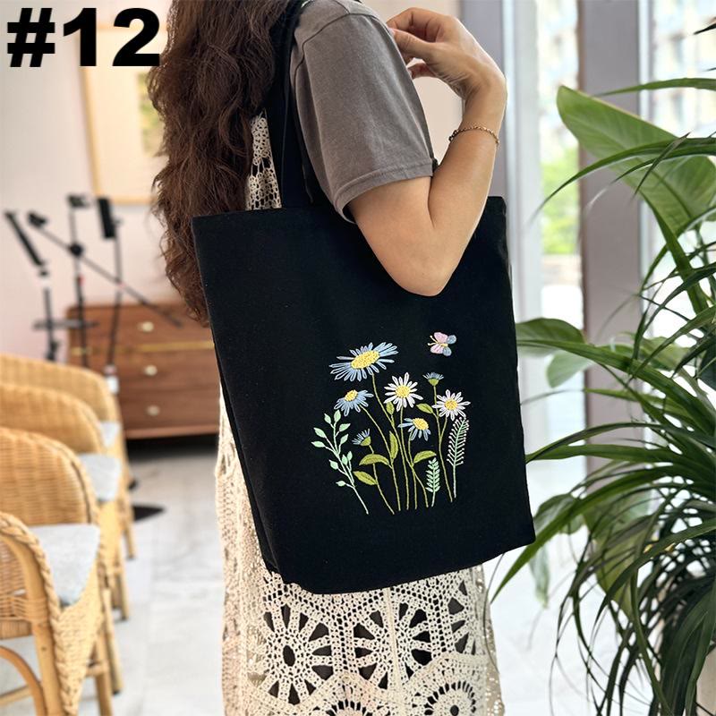 Embroidery Black Canvas Tote Bag Kits | Easy Craft For Beginners |  Diy Embroidered Flower Bags - #12 - image 12
