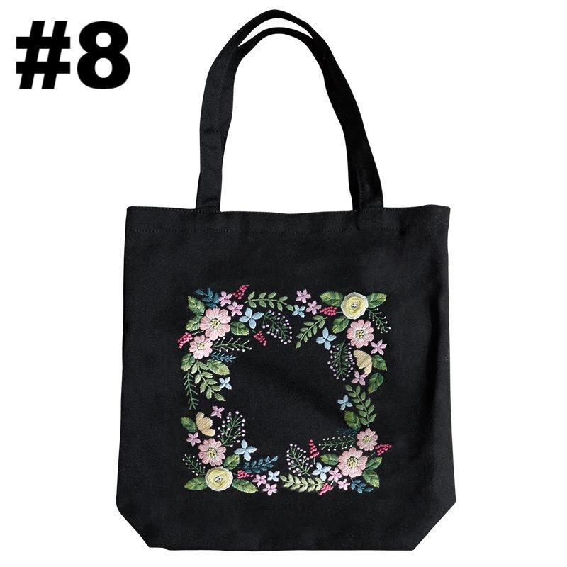 Embroidery Black Canvas Tote Bag Kits | Easy Craft For Beginners |  Diy Embroidered Flower Bags - #8 - image 8