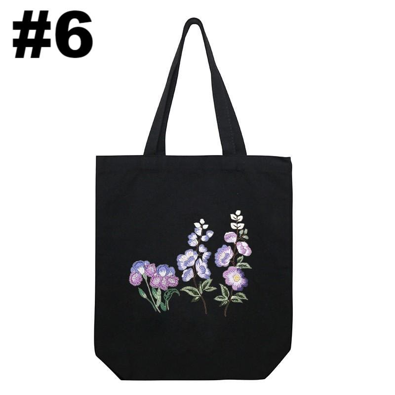 Embroidery Black Canvas Tote Bag Kits | Easy Craft For Beginners |  Diy Embroidered Flower Bags - #6 - image 6