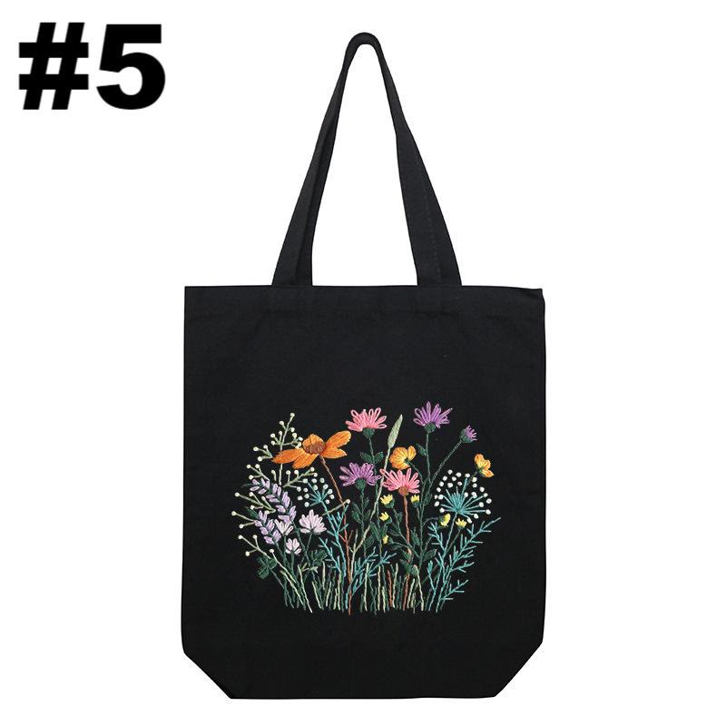 Embroidery Black Canvas Tote Bag Kits | Easy Craft For Beginners |  Diy Embroidered Flower Bags - #5 - image 5