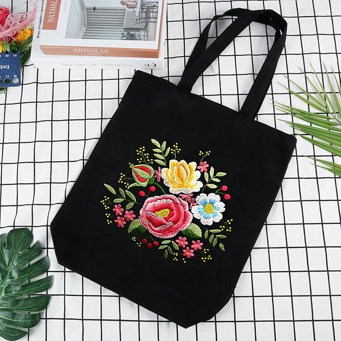 Embroidery Black Canvas Tote Bag Kits | Fashion Bags For Birthday Gifts | Handmake Unique Craft - image 0