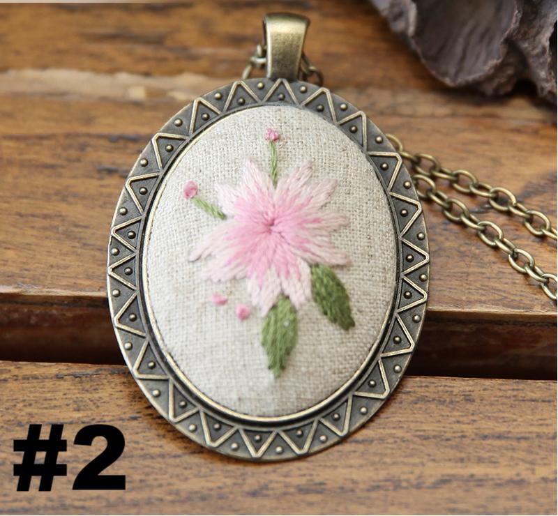 Embroidery Necklace Kits | Creative Stitching Ornament | Hand Embroidered Flower Pendant | Gifts For Her  - #2 - image 2